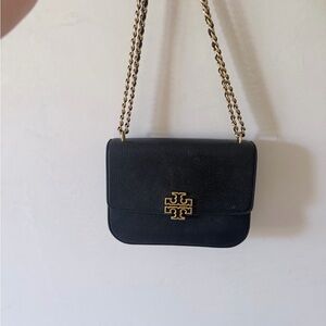 Tory Burch Black Leather Crossbody with Gold Chain Strap